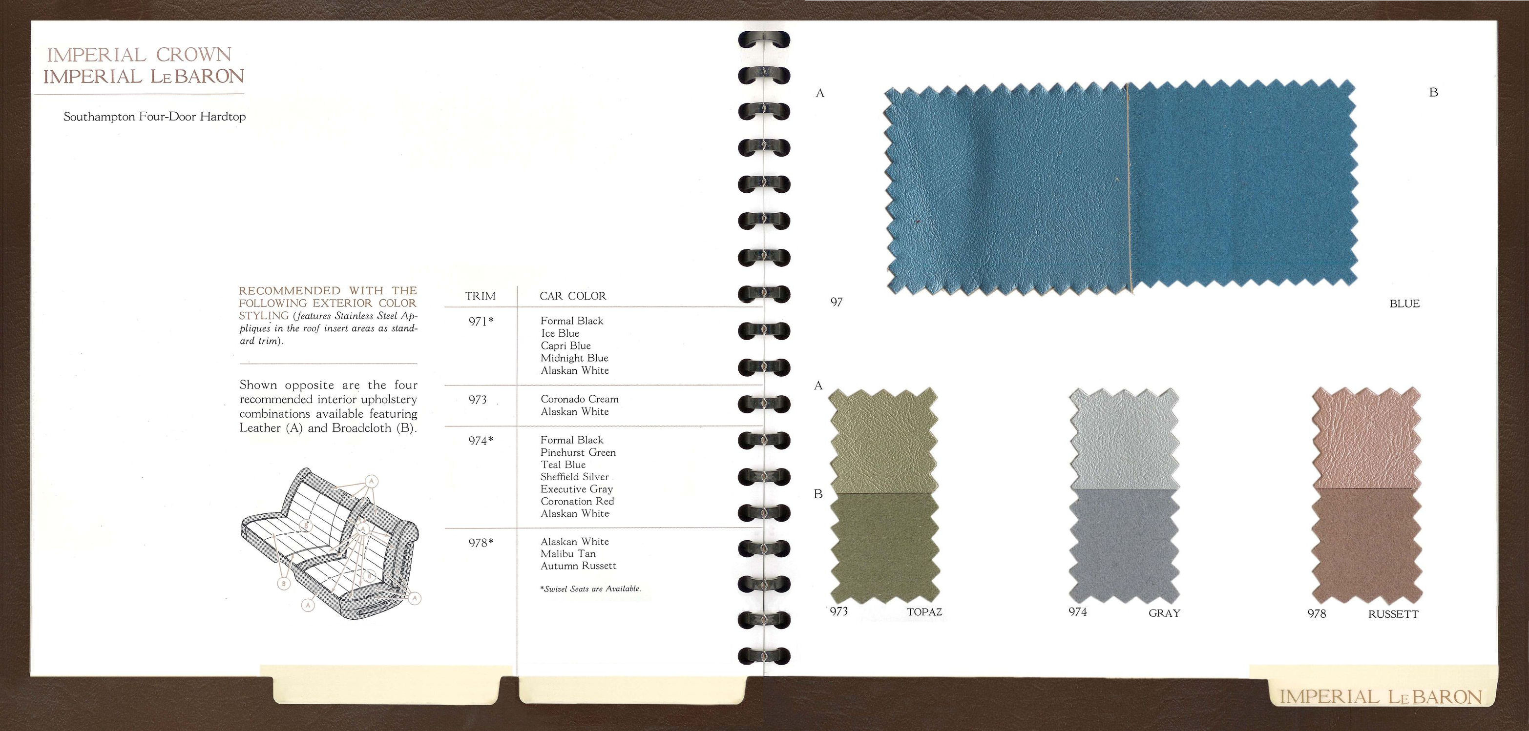 1961 Chrysler Imperial Color And Fabric Selector Page 9